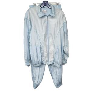 Vintage 80s/90s Women’s Blue & White Windsuit Sz XL Pastel Streetwear Set